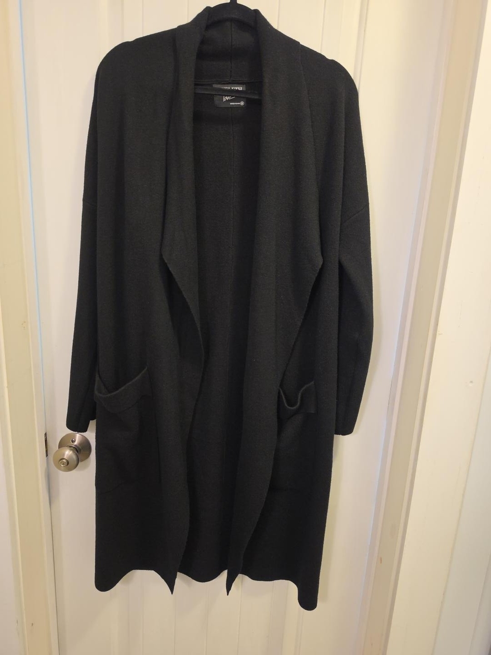 Long Black Open-Front Cardigan with Pockets